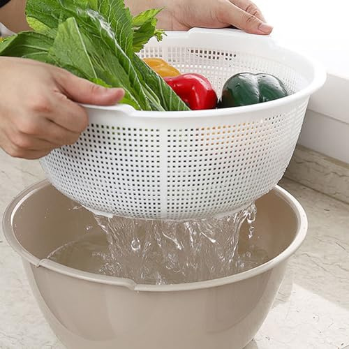 Kitchen Colander Bowl, 2 in 1 Strainer Bowl Fruit and Vegetables Washing Bowl Large Plastic Colander Bowl Kitchen Drainage Basket