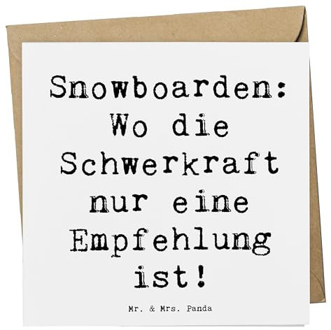 Mr. & Mrs. Panda Grußkarte Spruch Snowboarden Freiheit - Geschenk, Winterlandschaft, Sportler Geschenke, Teamsport, Klappkarte, Glückwunschkarte, anlasskarte, doppelkarte, Sprünge, Sportart, Berge