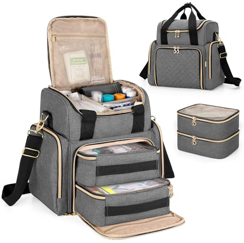 Luxja Grand Sac de Médecine avec 2 Étuis Amovibles, Sac de Rangement de Médicaments avec Plusieurs Sections de Rangement (Adaptées aux Voyages ou à la Maison), Gris