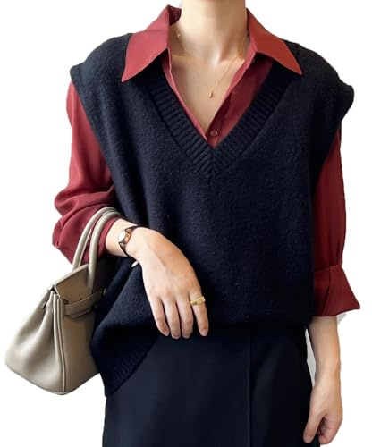 Maglione Senza Maniche Donna Scollo a V Pullover Invernale Elegante Maglia Gilet Smanicato Maglieria Lana Merino Lavorato