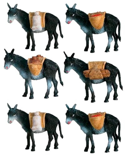 Acan Tradineur - Pack de 6 burros de Carga para Belén, durexina, Figuras Decorativas de Animales para Nacimiento, Pesebre, Adorno Artesano, Tradicional, Navidad, 8 x 9,5 x 5,5 cm, Modelo Aleatorio.