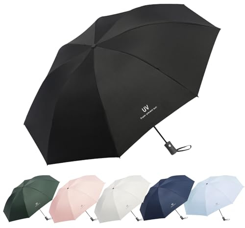 EEPLUYTY Regenschirme, Automatischer Taschenschirm Auf-Zu-Automatik Mit 8 Rippen, Sturmfest, UV-Schutz, Leicht und stark (Schwarz)