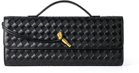 Joryin Woven Purse For Women Evening Clutch Woven Leather Handbags Crossbody Bag Suede Purse Black Formal Evening bag