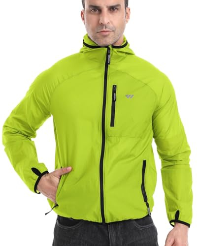 Wulibike Windbreaker herr cykel vindjacka ultralätt packbar softshell cykeljacka sommar löparjacka unisex, Grön, L