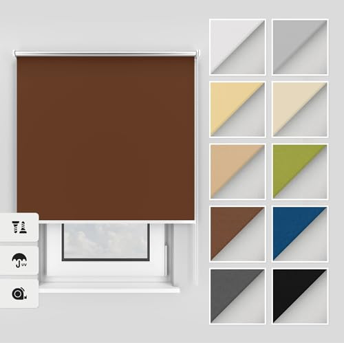 Estika Thermo rollos mit Bohren 140x150 cm Farbe: Braun, Verdunklungsrollo Deckenmontage und Wandmontage, Thermorollo hitzeschutz, Jalousien Fenster