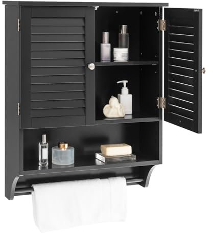 COSTWAY Hängeschrank 3 Ablagefach, Badezimmerschrank mit verstellbarem Einlegeboden, Wandschrank Badschrank Badhängeschrank (Schwarz)