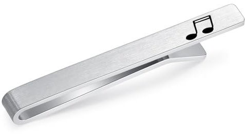 HONEY BEAR 2.12inch Musik Note Quaver Achtelnote Hochwertig Herren Krawattennadel Krawattenklammer Tie Clip,Silber Gebürstet 5.4cm (5.4cm Upgrade mit Box)