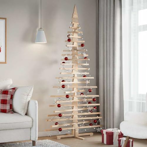 Albero di Natale Decorativo in Legno 210 cm Legno Massello Pino (8,6KG)