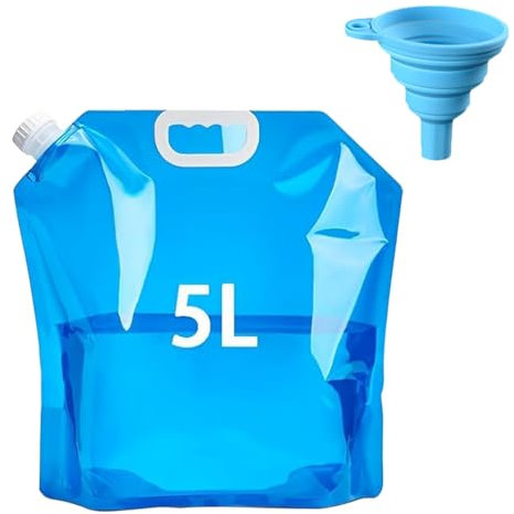 Giutsaull Bidon à Eau Pliable 5L, Sac d'eau Pliable avec Couvercle, Poche d'eau Flexible, Eau Potable Conteneur Réutilisables, Réservoir d'eau Portable pour Camping Randonnée Pique-Nique