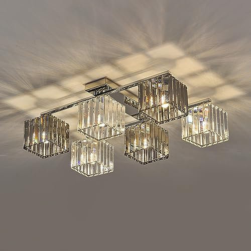 QTANZIQI Lampada di Cristallo Grigio fumoso 4 Luce a sfioramento del soffitto a sfioramento K9 Crystal Vintage Industrial Lighting Farmhouse Vicino alla Lampada del soffitto per Camera da Letto in