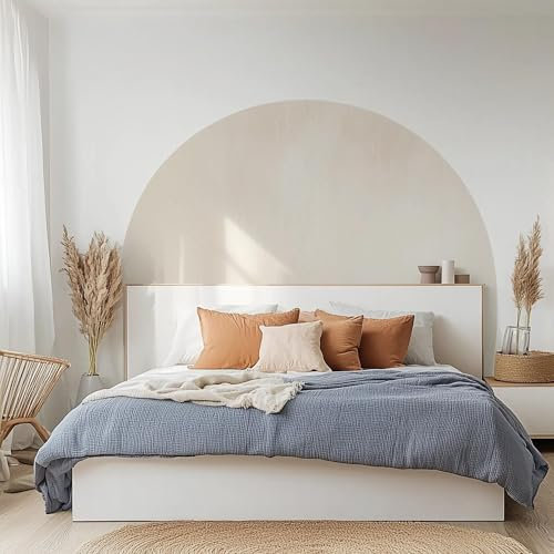 Calcomanía minimalista bohemia para cabecera | Adhesivo de pared neutro de medio círculo | Arco de cama para despegar y pegar | Elegante decoración de arco de dormitorio color crema pastel