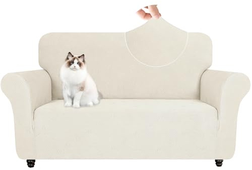 YSTELLAA Stretchigt Sofföverdrag Med Armstöd 2-Sits, Elastiskt Soffskydd Universell, Pet Soff Cover Töjbart Överdrag, Modernt Soffskydd Jacquard, Avtagbar Halkfri Fåtöljöverdrag, Naturvit