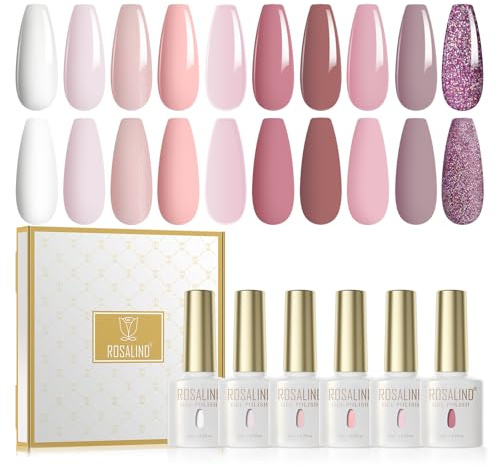 ROSALIND Smalto Semipermanente Unghie, 10 Colori Bianco Nude Rosa Scuro Chiaro Viola Avena Smalti Semipermanenti per Unghie, UV/LED Smalto Gel Unghie per Principianti Manicure Regalo