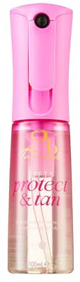2bTanned Protect & Tan SPF 15 Spray (format voyage 100 ml), écran solaire accélérateur de bronzage 2 en 1 avec tyrosine et vitamine E, huile nourrissante de monoï et de jojoba, protection UVA et UVB