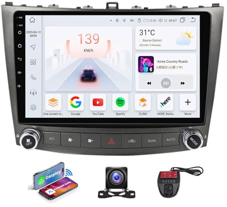 Android 13 Car Stereo 9 Inch Touch Screen Auto Player Built-in 4G WiFi Wireless CarPlay DSP GPS Navigation RDS DAB+ Radio Bluetooth Support Camera DVR for Lexus IS250 XE20 2005-2013(NF-5)