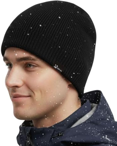 TOP-EX wasserdichte Merino XL Beanie Mütze Herren Damen Wolle Wintermütze Warm Fleece Strickmuetze Regenmütze Schwarz