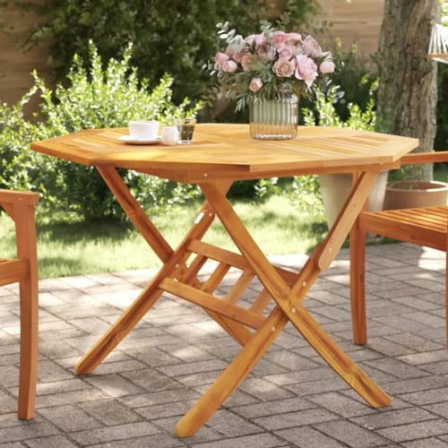 HaoChrymec Gartentisch Klappbar aus Akazien-Massivholz, Ölbehandelt, Faltbar für Platzersparnis, Wetterfest, Balkontisch Klappbar, Lounge Tisch Outdoor, Ø110 x 75 cm