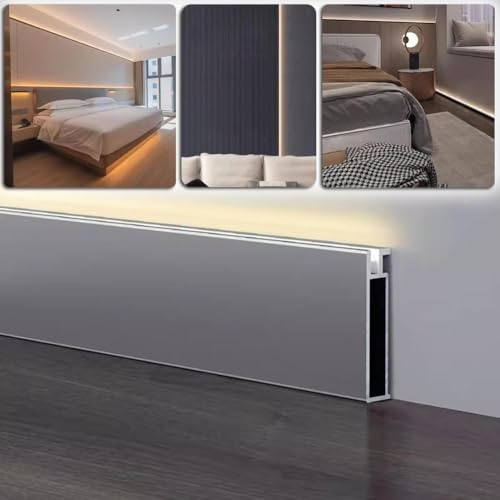 Artiz Battiscopa In Alluminio A LED, Profilo Per Battiscopa In Alluminio Profili Per Strisce LED Con Trasformatore Per Cucina, Soggiorno E Arredamento(Grigio chiaro,1.8m/5.9ft)