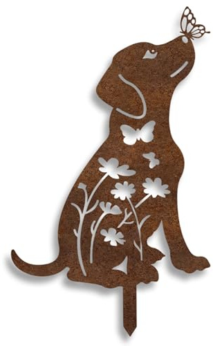 Dkant Gartenstecker (35x50 cm) - Metall Hund - Rostfiguren für den Garten - Rostige Tiere - Dekorative Tiere für den Außenbereich zum Einstecken in den Boden
