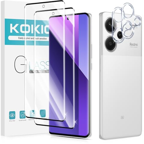Kokio 2 Piezas Protector de Pantalla para Xiaomi Redmi Note 13 Pro+ 5G/ Pro Plus 5G, con 2 Piezas Protector de Lente de Cámara, Ultra HD Cristal Templado, Dureza 9H,Anti Arañazos,Sin Burbujas