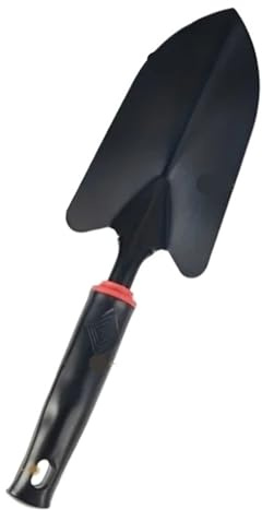 Cazzuola da giardino con manico nero, strumento for piantare fiori e verdure
