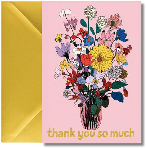 LimaLima Thank You Card Large A5 When Folded For Women Floral Design In Pink & Gold