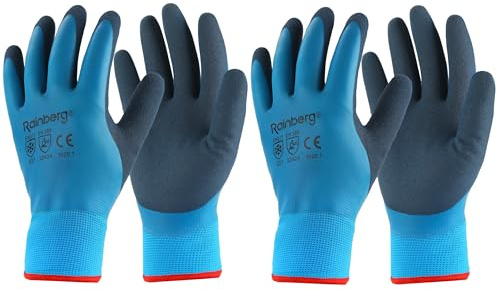 Rainberg 2 Pairs Waterproof Thermal Winter Work Gloves, Fleece Liner Insulated Warm for Cold Weather, Work Gloves with Superior Grip, Gardening Outdoor, Car Washing, Fishing, Multipurpose (Blue, S)