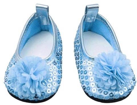 Peosaard Doll Accessories, Glitter Doll Shoes Flowers Dress Shoe For 18 Inch Girl Baby Dolls Accessories 1 Pair Blue, Glitter Shoes