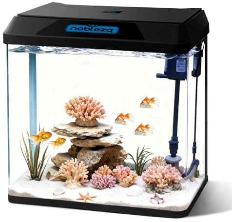 Nobleza - 30L Aquarium Komplettset, Nano Aquarium mit Eingebautem Filtersystem und LED-Beleuchtung, Stabiles Einsteigerbecken für Zuhause oder Büro - Schwarz