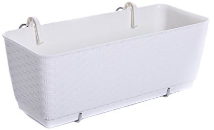 rg-vertrieb Blumenkasten Balkonkasten in Rattan-Optik Ratolla inkl. Halterungen & Untersetzer – Robuster Pflanzkasten Blumentopf für Balkongeländer 400 Weiß