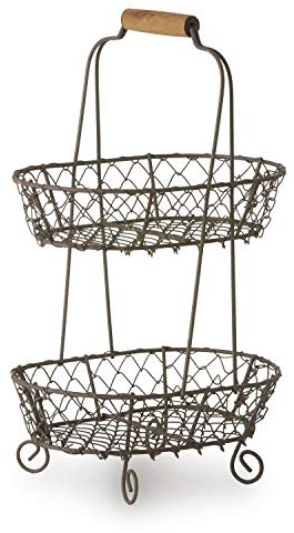 Loberon Etagere Rohesia, 2-stöckig, ideal für Küche, Buffet oder Tisch, nostalgisches Flair, Obstetagere, Ostern, Ostertafel, Osterdeko, Eisendraht, Kirschbaumholz, grau