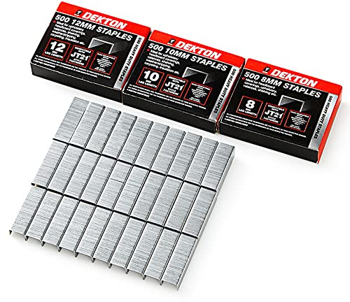 Dekton Heftklammern, 1500 Stück, 8 mm, 10 mm und 12 mm, für Stoff und Holz, Tacker