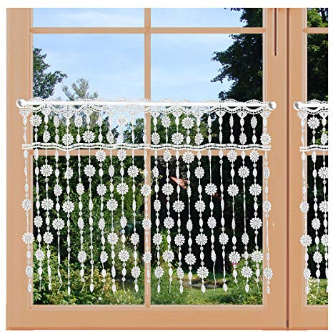 artex deko Hochwertiger Blumen-Scheibenhänger Fadengardine mit Blumensternchen Echte Plauener Spitze 43 x 65 cm