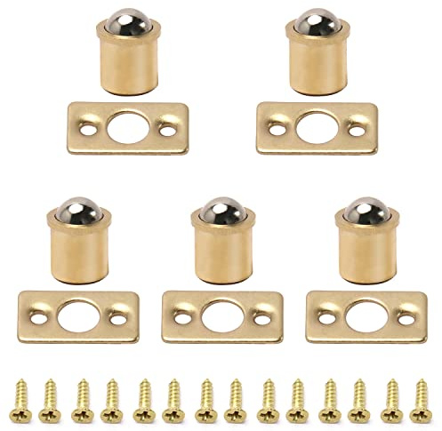 MroMax 5Pcs Closet Door Ball Catch Brass 0.37 Diameter Bearing Door Catch 9.5x13.5mm (DXH) with Strike Plate Furniture Fitting for Cabinet Closet Drawer