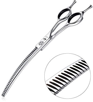 PURPLEBIRD Fellschere 7,0 Inch Gebogene Hundeschere Katzenschere Hunde Effilierschere Hundescheren zur Fellpflege für alle Hunde Katze Schneiden und Grooming Japanischer Edelstahl 440C Handarbeit
