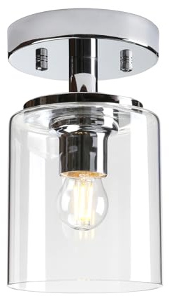Yosoan Industrial Glass Ceiling Lights, Edison Pendant Light Fitting, Flush Ceiling Light Fixture, E27 Srew (Chrome)