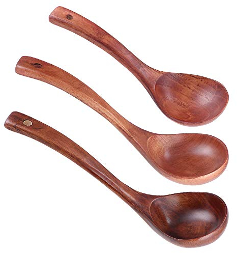 3er Pack Holz Naturholz Suppenlöffel, Haferbrei Löffel, Getreidelöffel, Premium Holz Servierlöffel Langlebig Geeignet für Haferbrei, Suppe, Ramen, Hot Pot, Restaurant, Haushalt usw. (3 Größe)