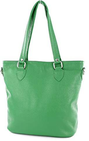 modamoda de - T215 - Italienische Ledertasche Shopper Large, Farbe:Blattgrün