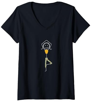 Femme Design de Yoga Amusant pour Femme, Exercice de Yoga pour Fille T-Shirt avec Col en V, Noir, L