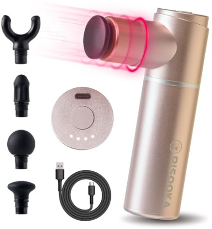 PISOOKA X Mini Massagepistole Klein & Ultraleicht (350g) – 66W Starke Massage Gun für Tiefengewebe – Aluminium-Gehäuse mit 4 Aufsätzen & USB-C – Ideal für Frauen & Reisen (Rosa)