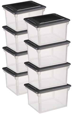 Sterilite File Box Tote with Lids for Letter and Legal Folders, 8-Pack