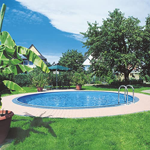 well2wellness® Sunny Pool 450x120 cm Rundbecken Set | Schwimmbecken | Relax Pool | Rundpool | Stahlwandpool | Komplettset | Innenhülle blau 0,6mm | PVC-Handlauf