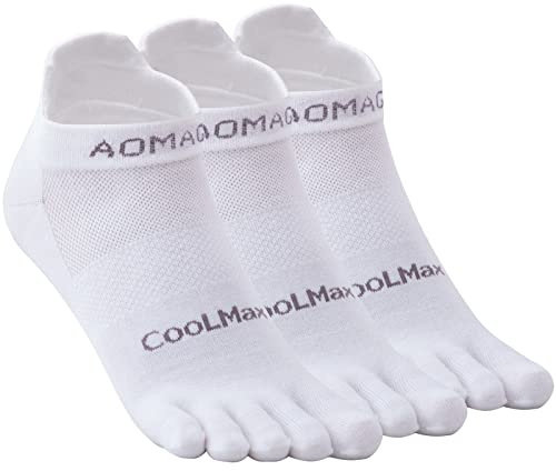 aomagic Men & Women's Five Toe Socks for running hiking,Athletic 5 Toe Socks Lightweight Breathable-Value 3 Packs-White, Small