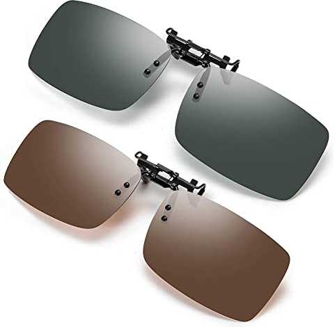 HREDZEO Solglasögon med klämma, 2 st flip-up-solglasögon över receptbelagda glasögon, unisex, polariserade linser män/kvinnor, UV400, glasögon, ramlös rektangellins för körning, utomhus, sport, fiske
