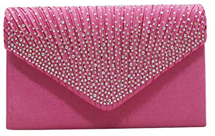 Insun Pochette Enveloppe Brillant Elegante Mariage Soirée, Sac de Soirée avec Bandoulière Chaîne Démontable Fuchsia 21 x 13 x 5 cm