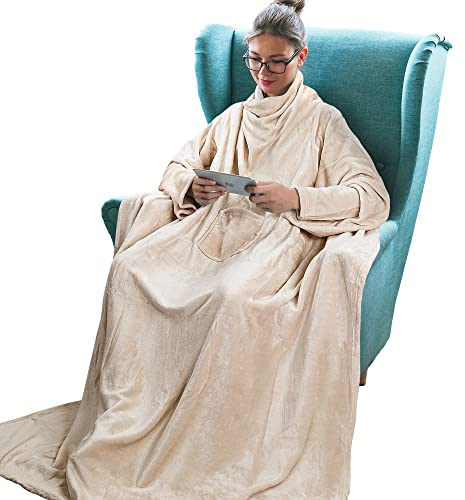 Catalonia Classy Coperta indossabile con Maniche Regalo per Adulti Donne Uomini, Extra Caldo Pile Leggero Accogliente Coperta Corpo, TV Avvolgere Coperta di Lancio con Tasca