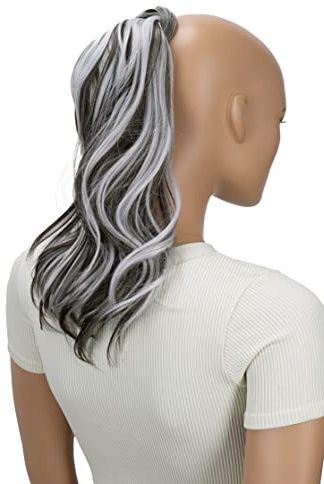 CAISHA 40cm Zopf Klettverschluss Haarteil Pferdeschwanz Braun Grau HCK209