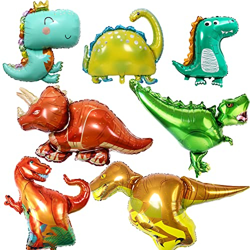 Powmag Dinosaurier Ballon, 7 Stücke Folien Dinosaurier Luftballons, XXL Dino Geburtstag Deko Set, Triceratops Dinosaurier Helium Luftballons, jurassic welt Dinosaurier Jungle Stil Party