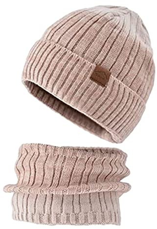 PMELCXD Wintermütze Strickmütze mit Schal, Mütze Herren Winter, Generic Strickmütze & Loop Großer Kunstfell Winter Set Beanie und Loopschal 2-in-1 II Warme Winter Set Kuschelig