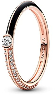 PANDORA ME Pavé & Schwarz Doppelring aus Sterlingsilber mit Zirkonia in der Farbe Roségold-Schwarz, PANDORA ME Collection, Gr.54, 182528C01-54